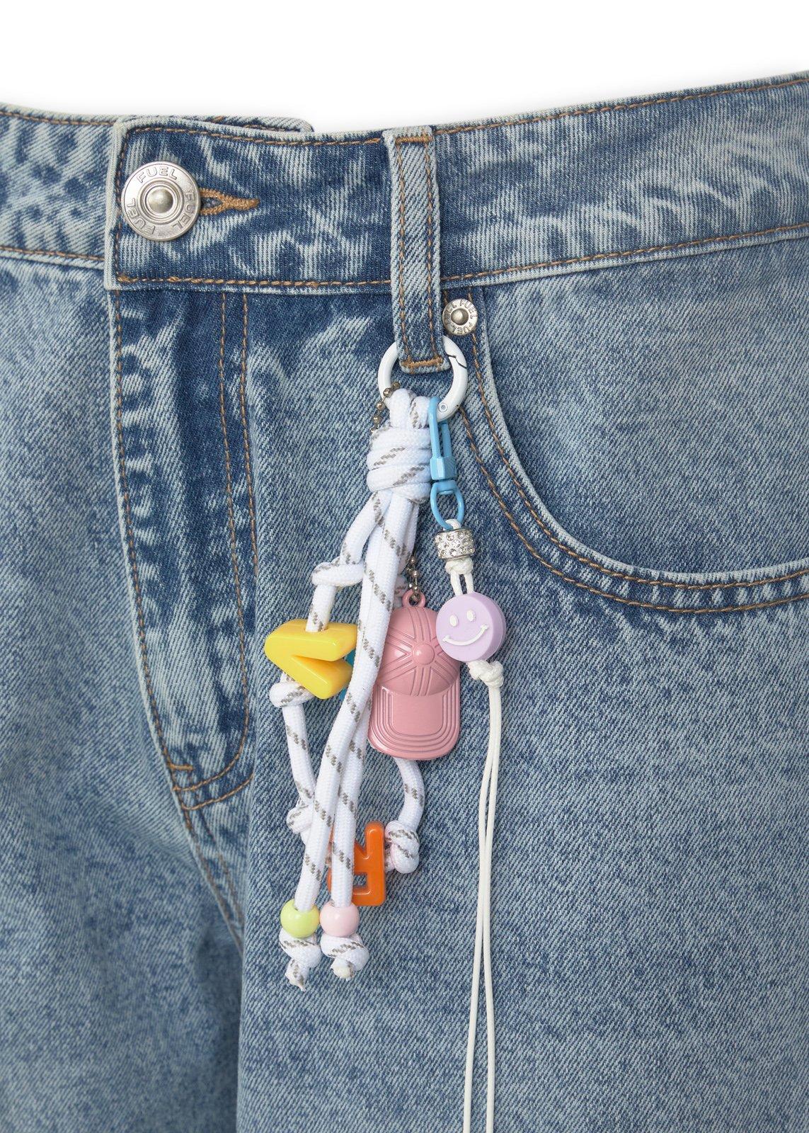 Mid Wash Barrel Leg Denim with Keychain (3254063) | Fuel