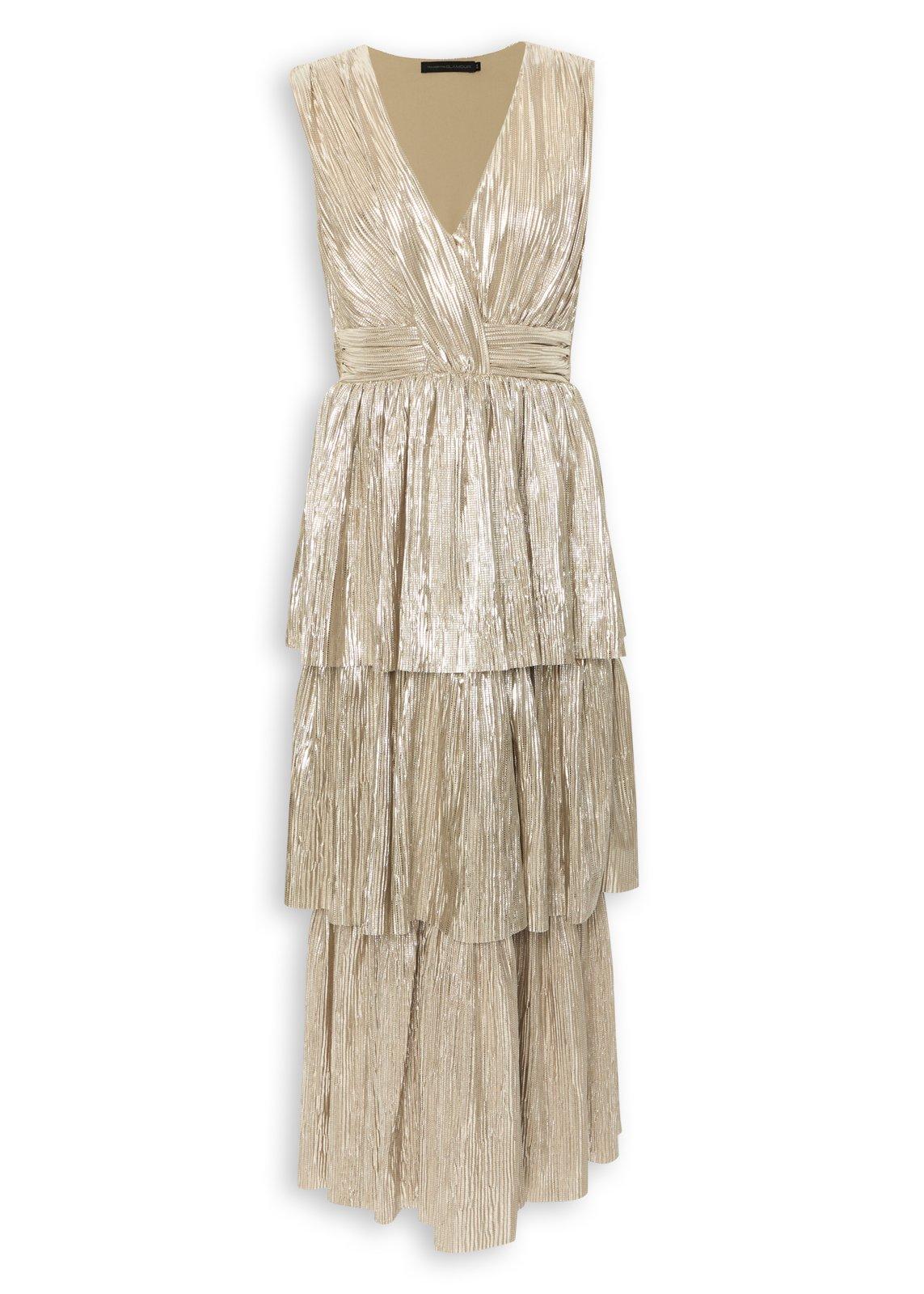 Gold Metallic Tiered Maxi Dress