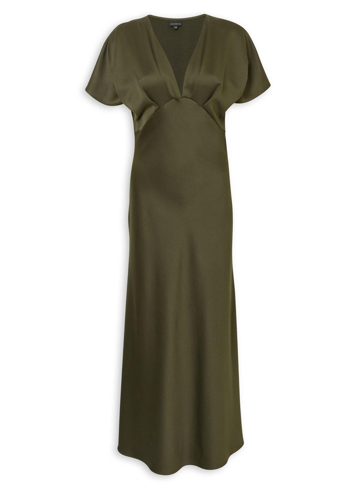 strapless open back dress CD Penelope Satin Long Sleeve Olive Gown – GlamEdge Dress & Gown
