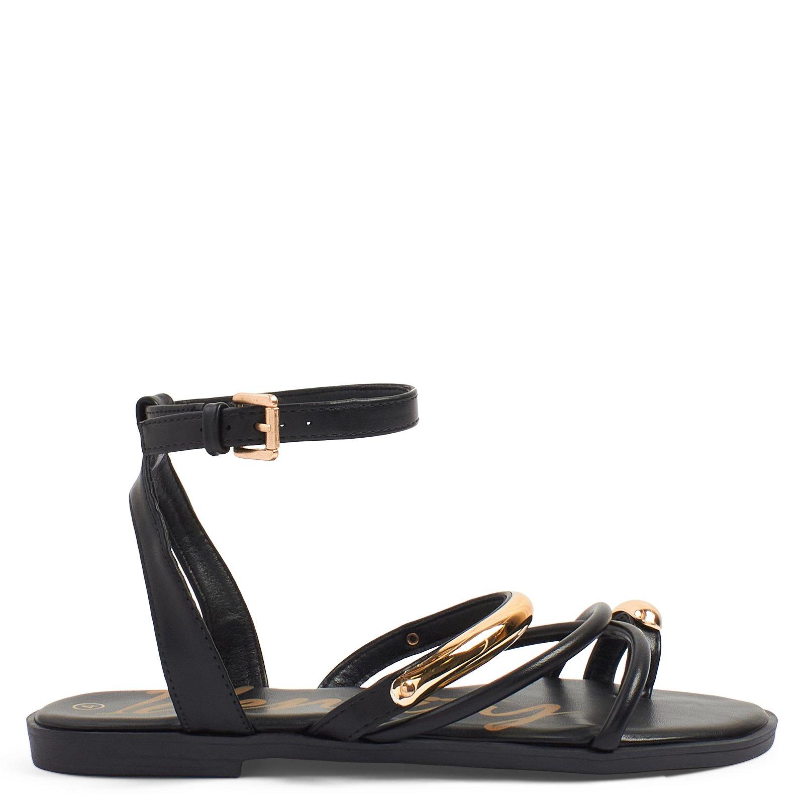 Black Ankle Strap Toe Post Sandals (3255008) | Identity