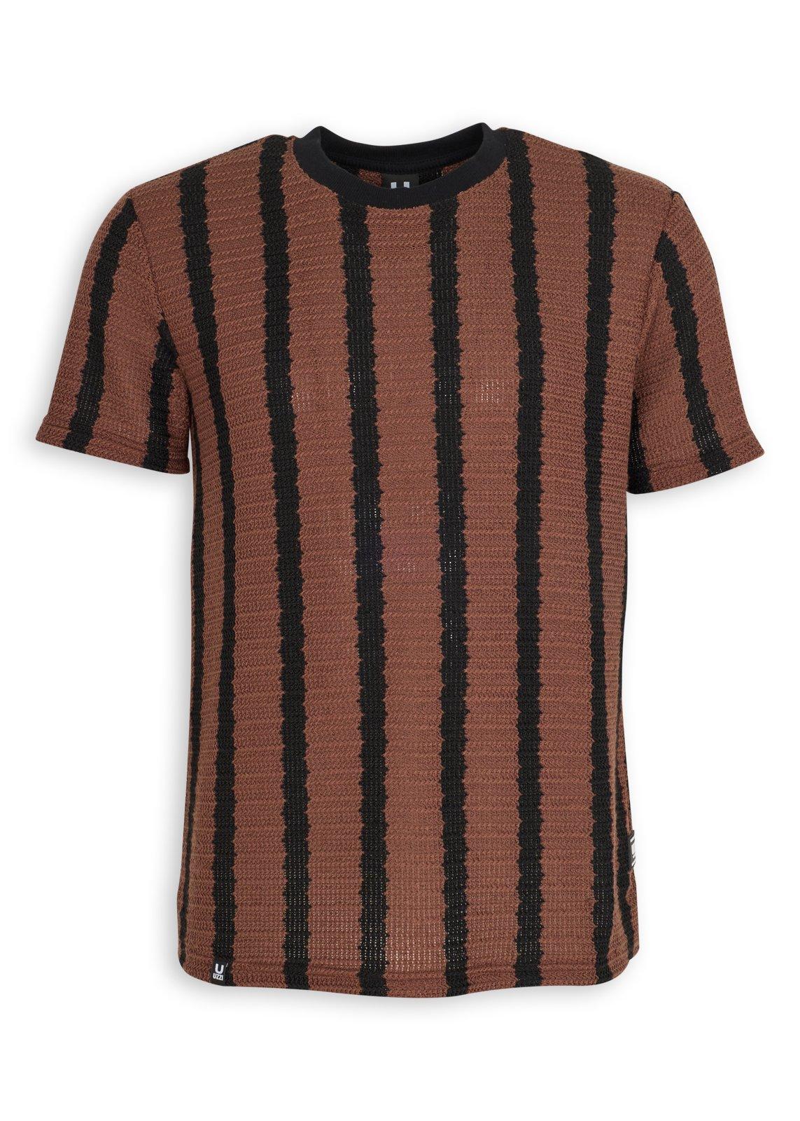 Brown Striped Openwork T-shirt (3255746) | UZZI