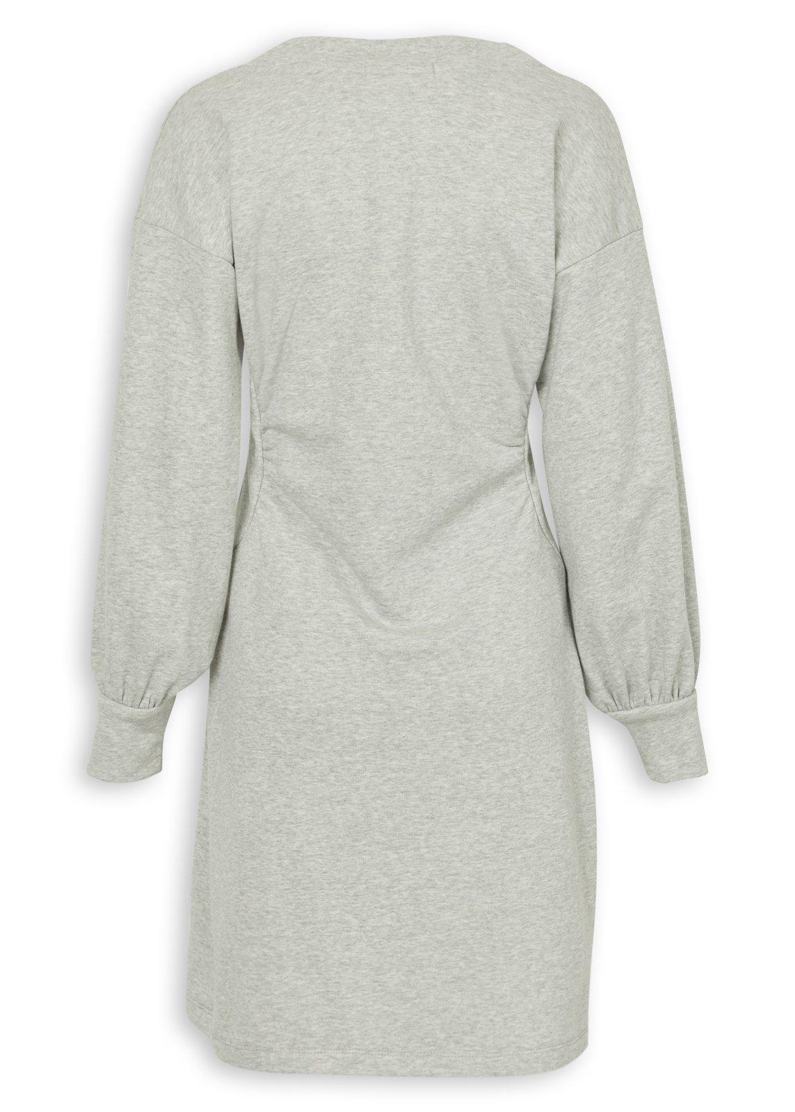 Grey V-Neck Long Sleeve Mini Dress (3256199) | Basix