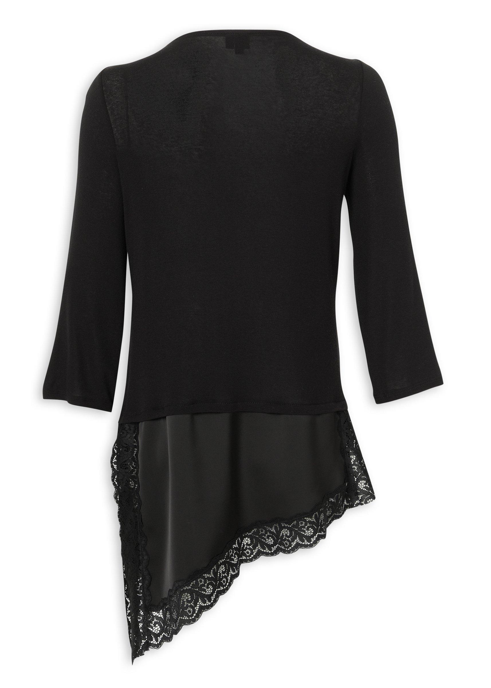 Black Asymmetric Lace Hem Top (3256988) | Truworths