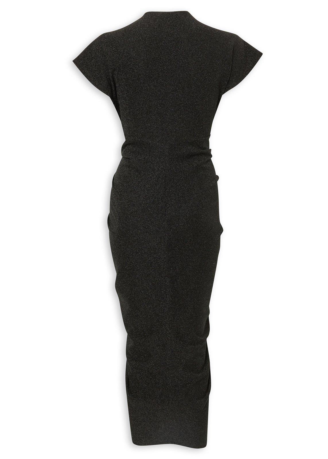 truworths fashion dresses Black Shimmer Ruched V-Neck Maxi Dress (3257265)