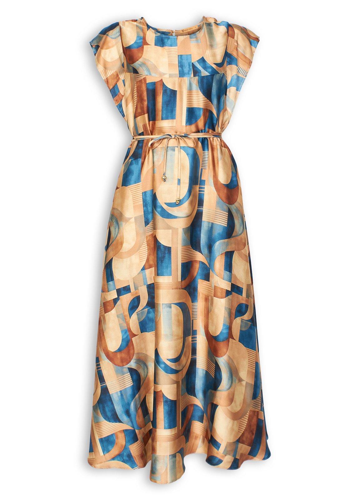 Geo-Print Satin Midi Dress