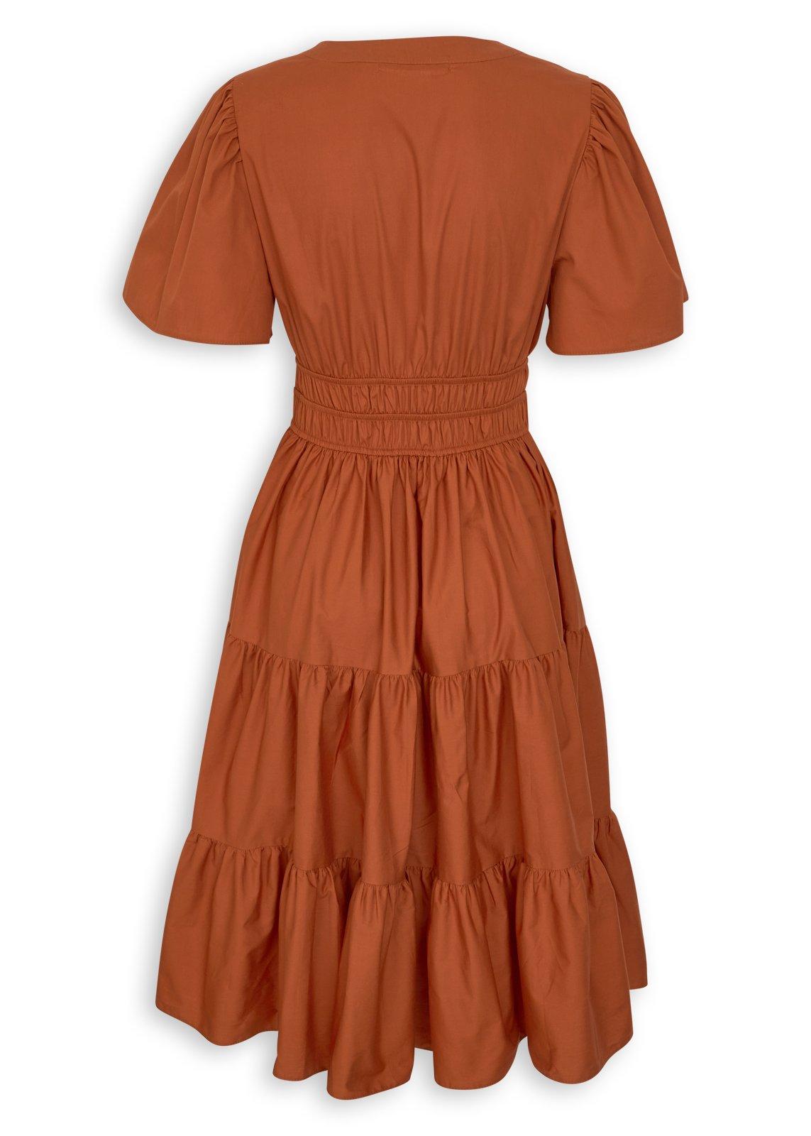 Orange Fit & Flare Tiered V-Neck Dress (3258204) | Ginger Mary