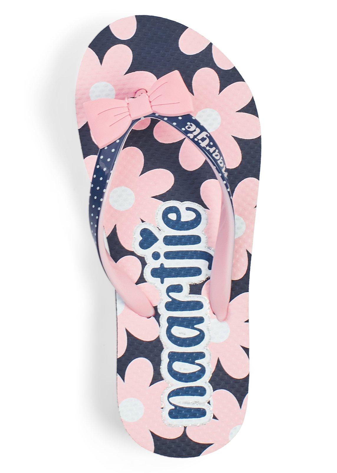Girls Navy Daisy Print Flip Flops