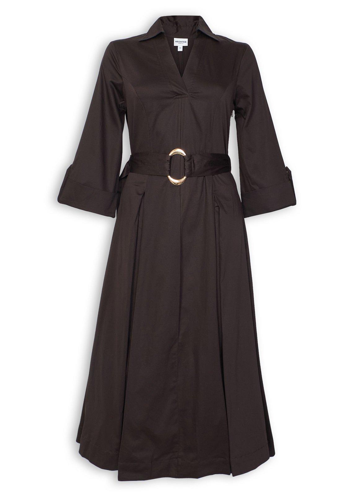 Dark Brown Belted Midi Dress