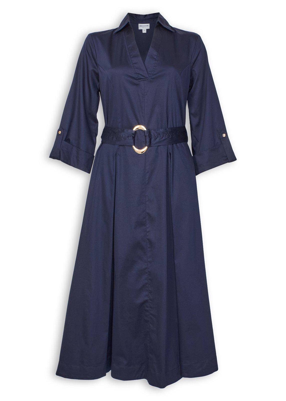 Navy Belted Midi Shirt Dress