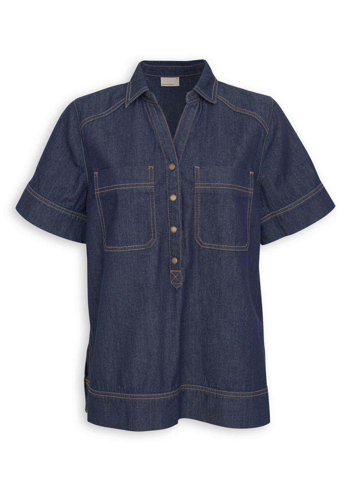 Blue Linen Denim Pullover Shirt (3259522) | Earthaddict