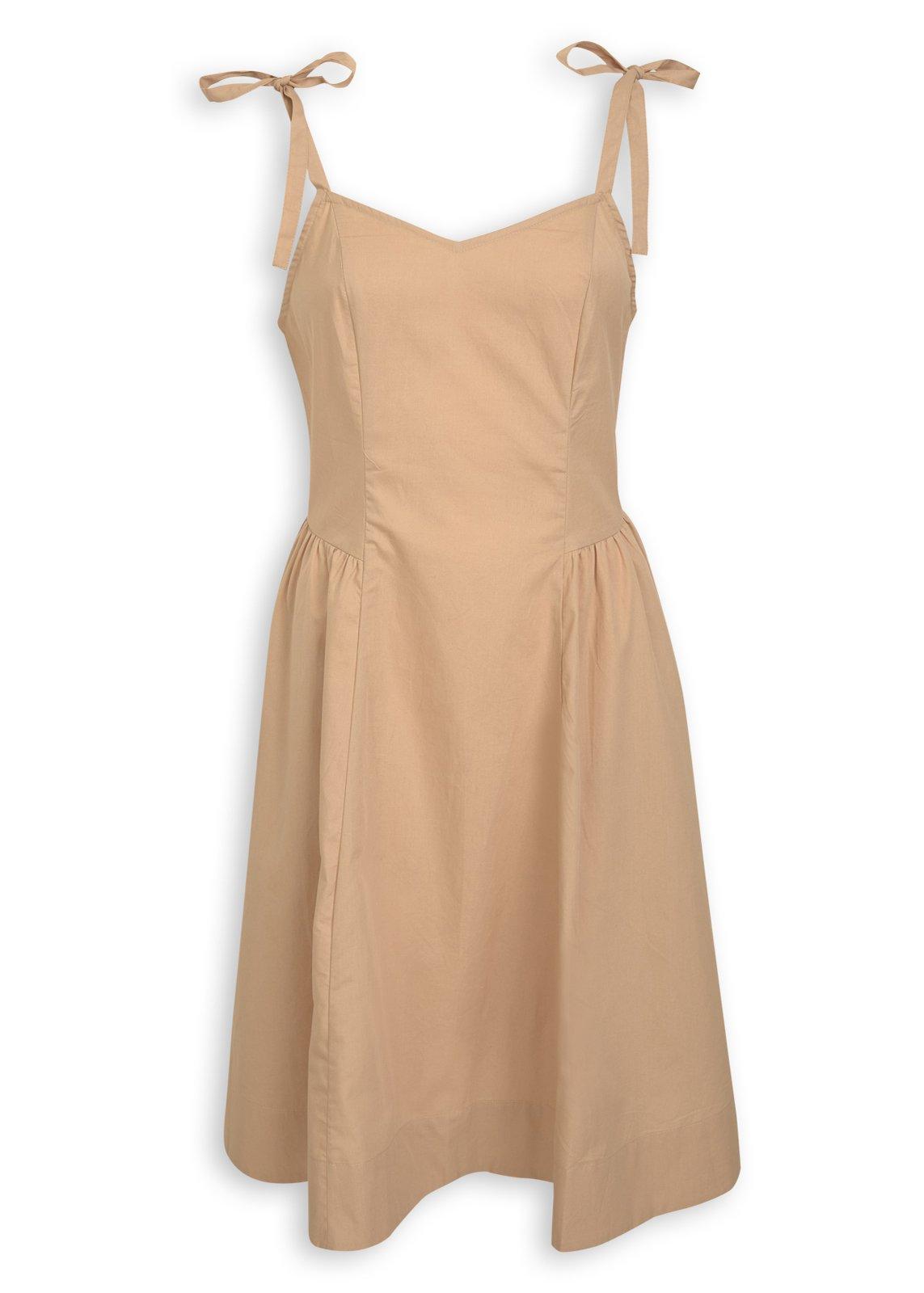 Camel Tie-Strap Fit & Flare Dress