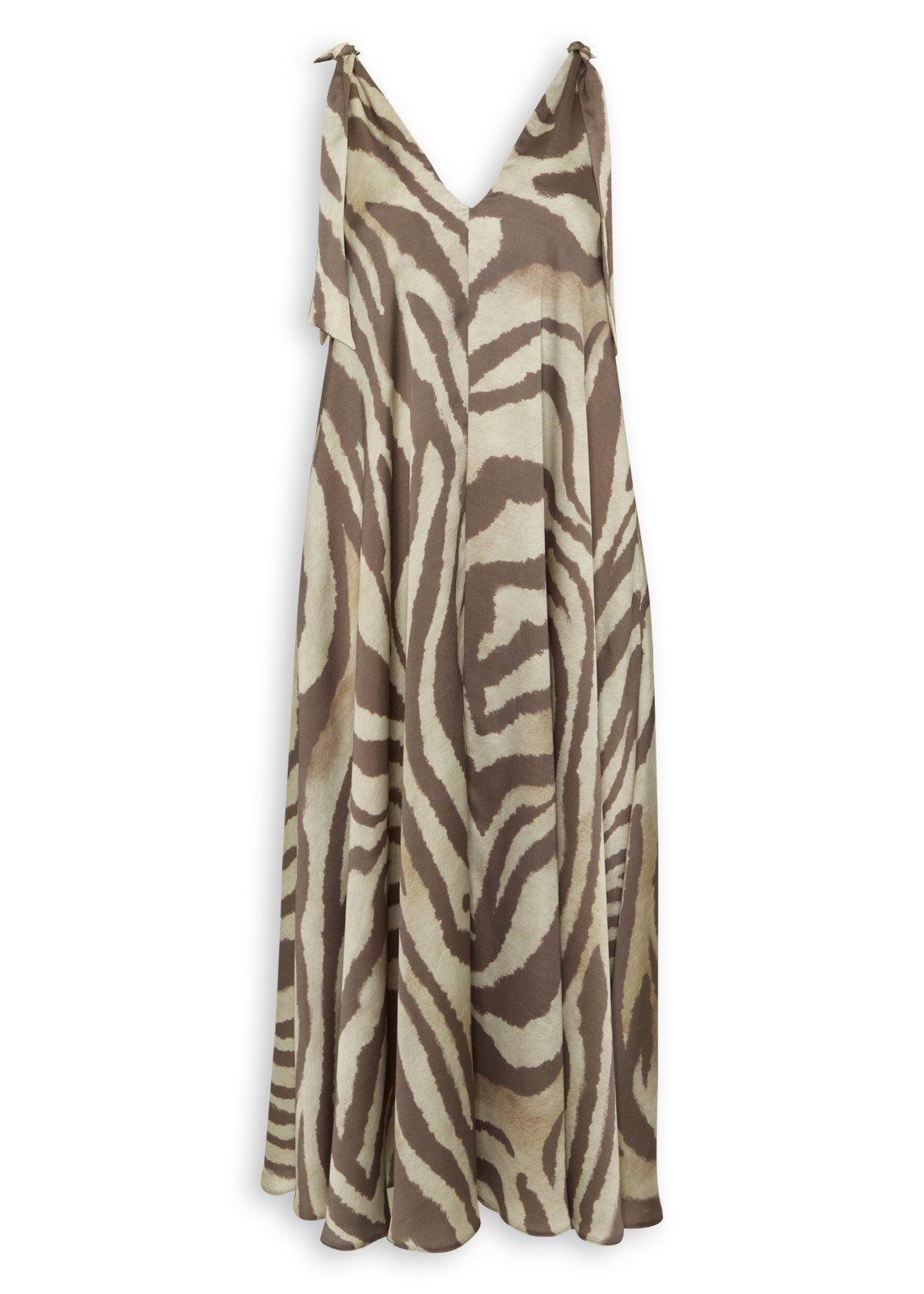 Beige Zebra-Print Midi Dress