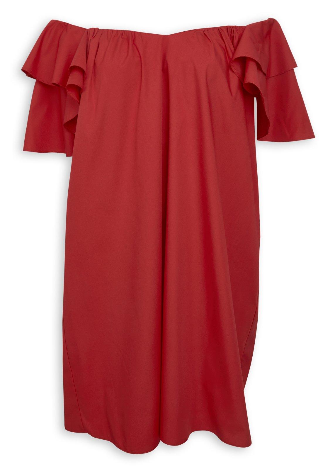 Red Off-Shoulder Ruffle Dress