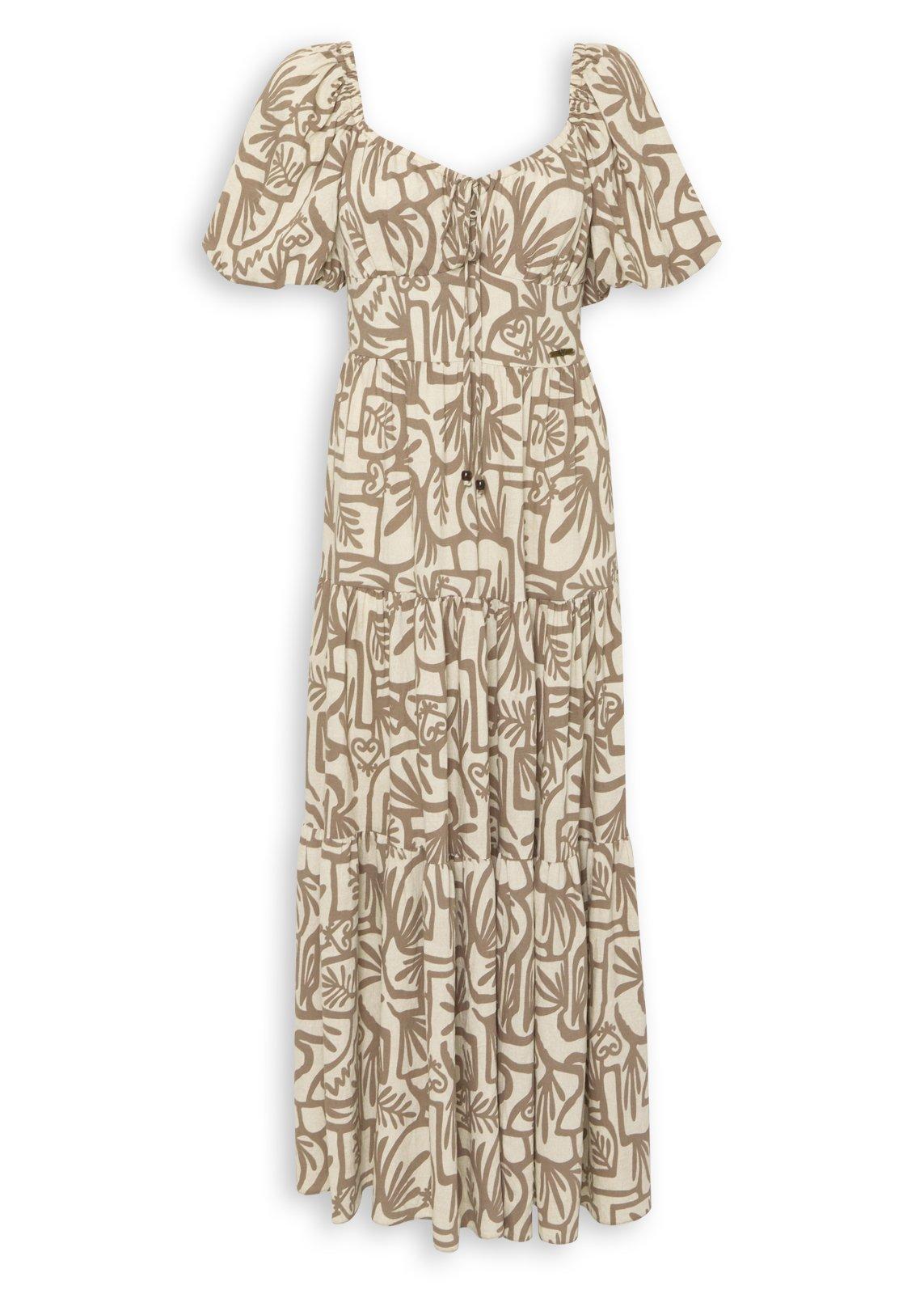 Cream Abstract Print Maxi Dress