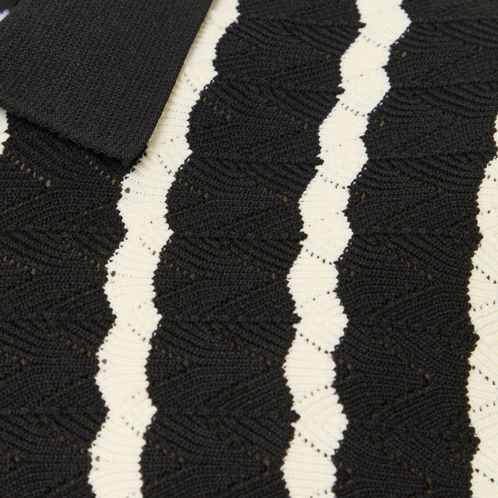 Black & Cream Striped Pointelle Knit Polo Shirt | Men's Tops & T