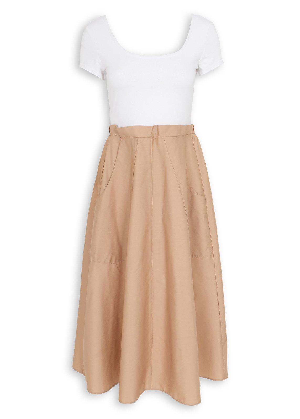 Beige Two-Tone Midi Dress