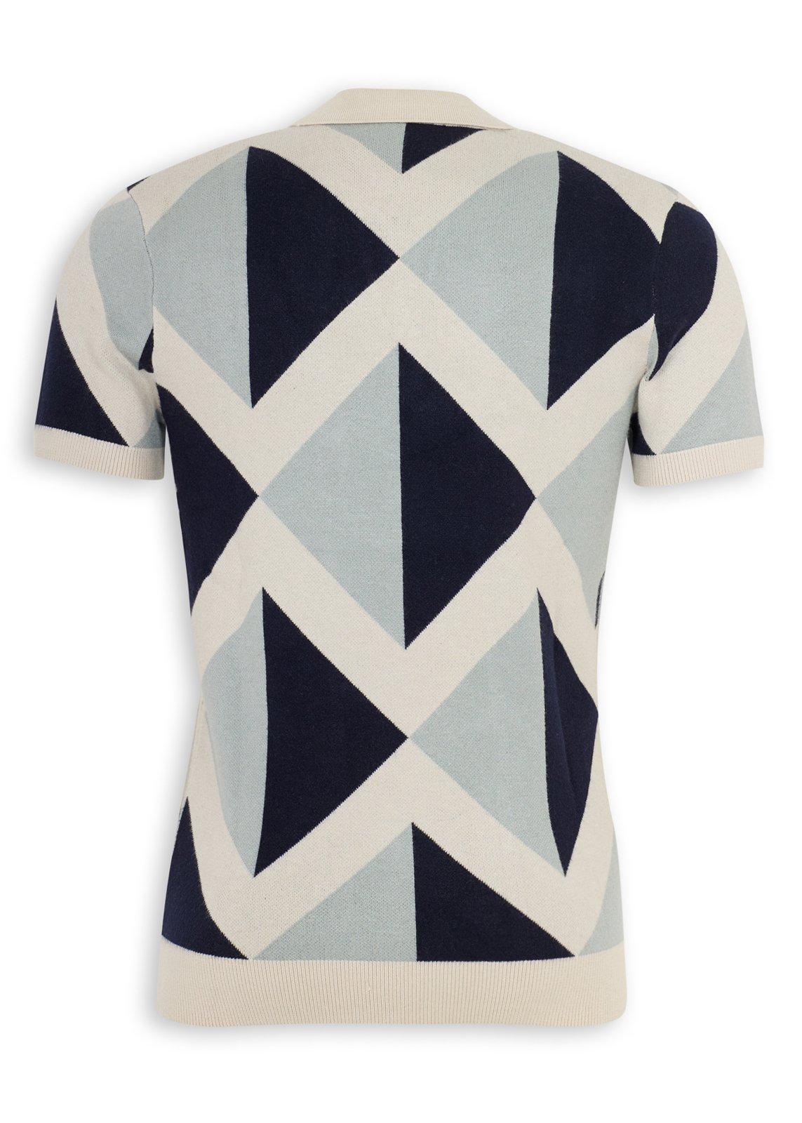Navy Geometric Intarsia Knit Polo Shirt | Men's Tops | Truworths