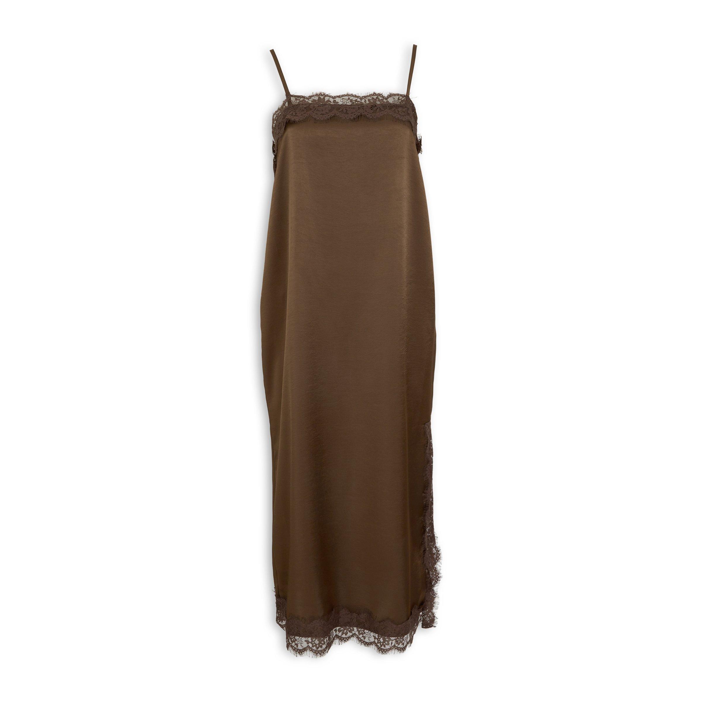 Chocolate Brown Satin Lace Slip Dress (3261210) | Miss Port