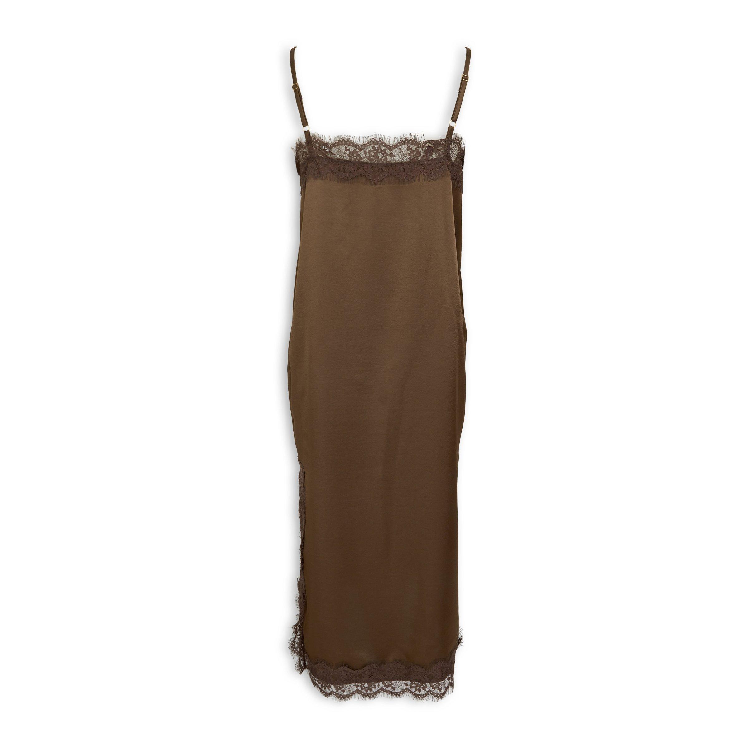 Chocolate Brown Satin Lace Slip Dress (3261210) | Miss Port