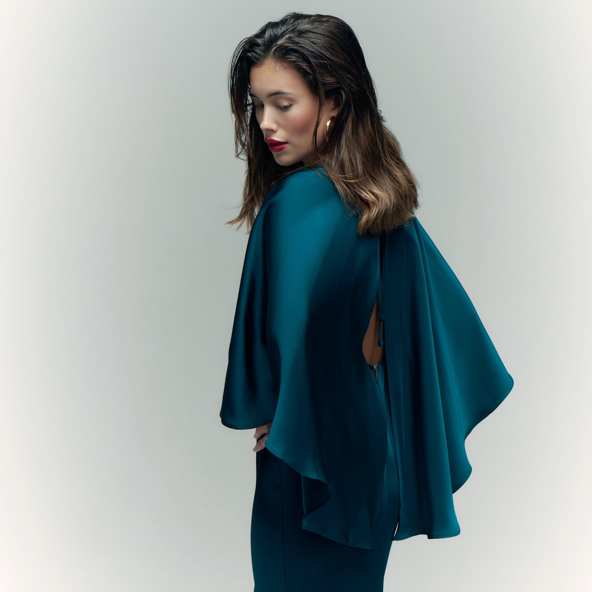 Emerald Satin Cape Dress (3262301) | RSVP