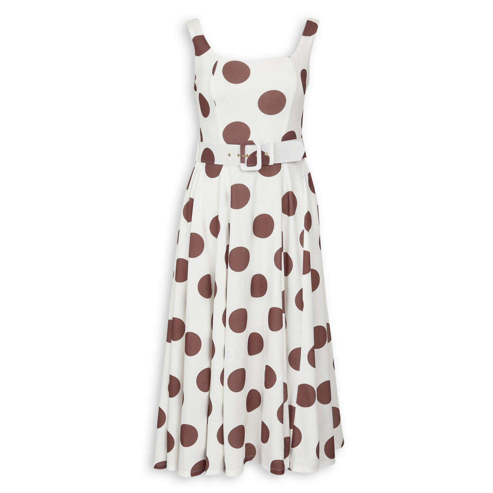 Polka Dot Flared Belted Midi Dress (3264207) | X&O Ladies