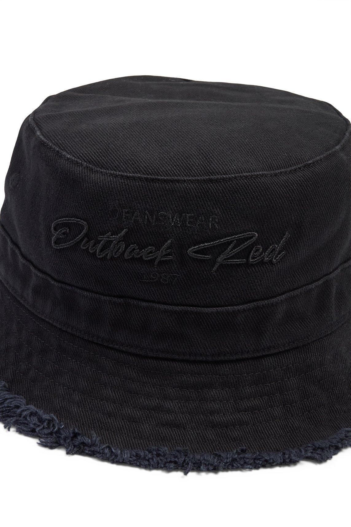 Black Denim Bucket Hat with Frayed Edge (3264439) | OUTBACK RED