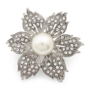 Silver Encrusted Pearl Flower Brooch (3264571) | Chameleon