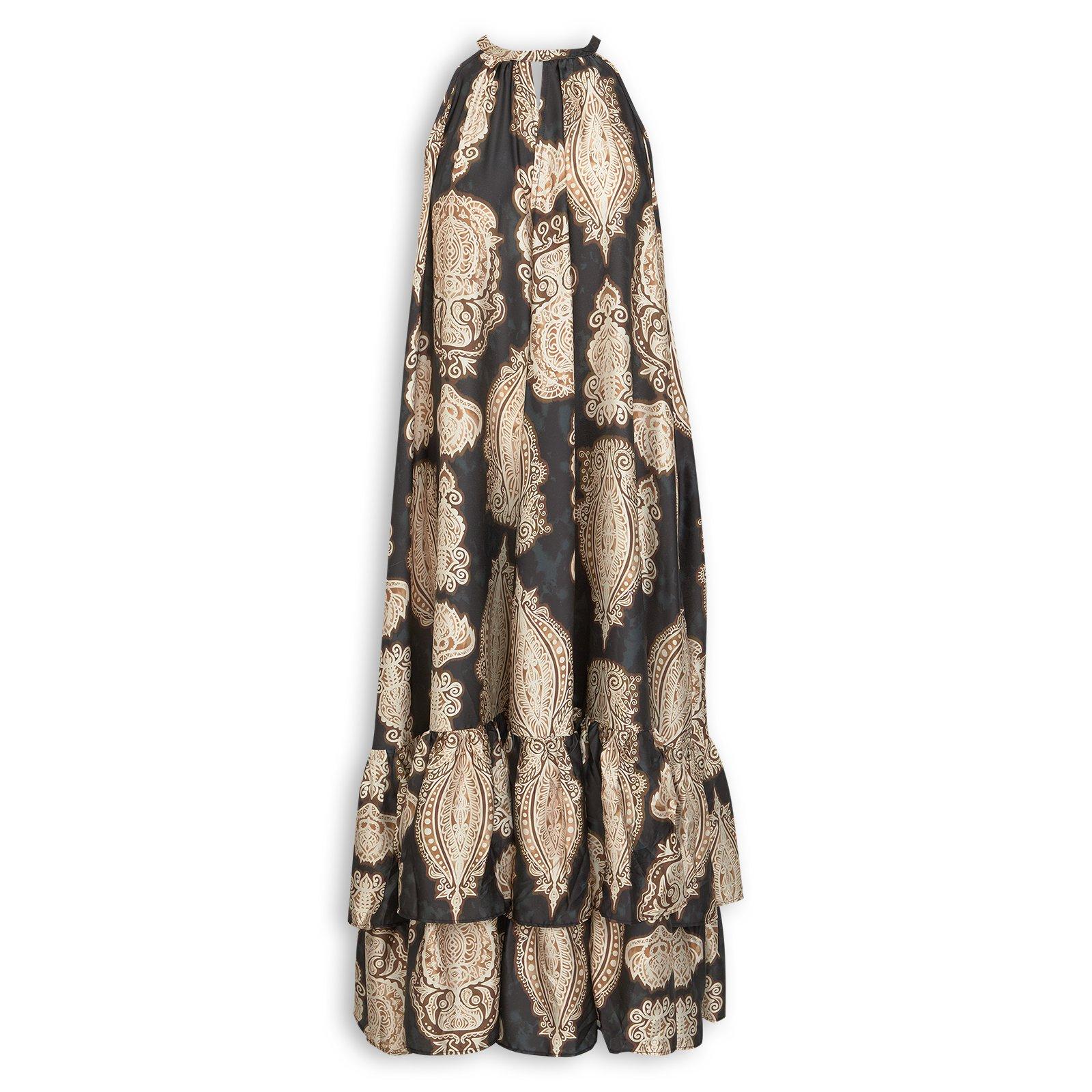 Black & Brown Printed Trapeze Dress (3264653) | Amber