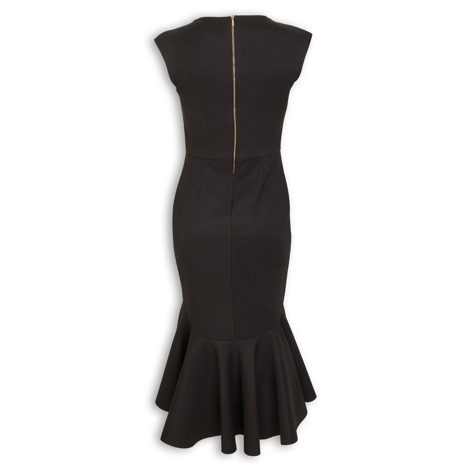 Black Fluted Frill Midi Dress (3264827) | X&O Ladies