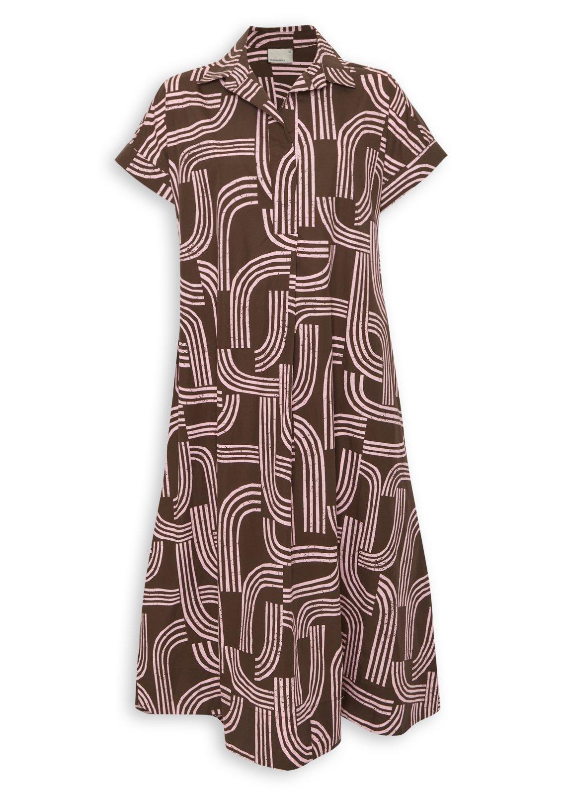 Brown Geometric Print Shirt Dress