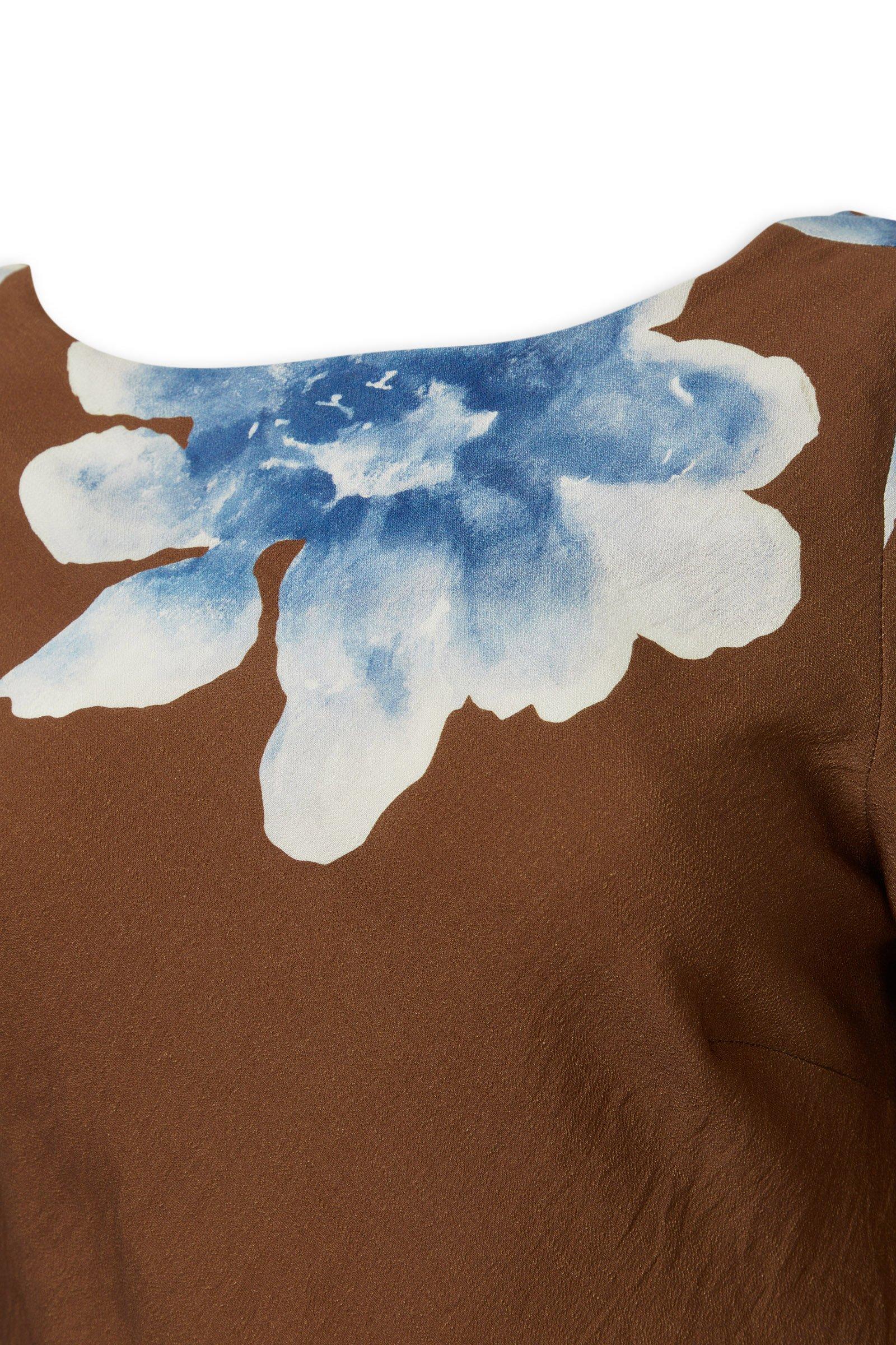 Brown & Blue Floral Cowl Dress (3265468) | Arlow