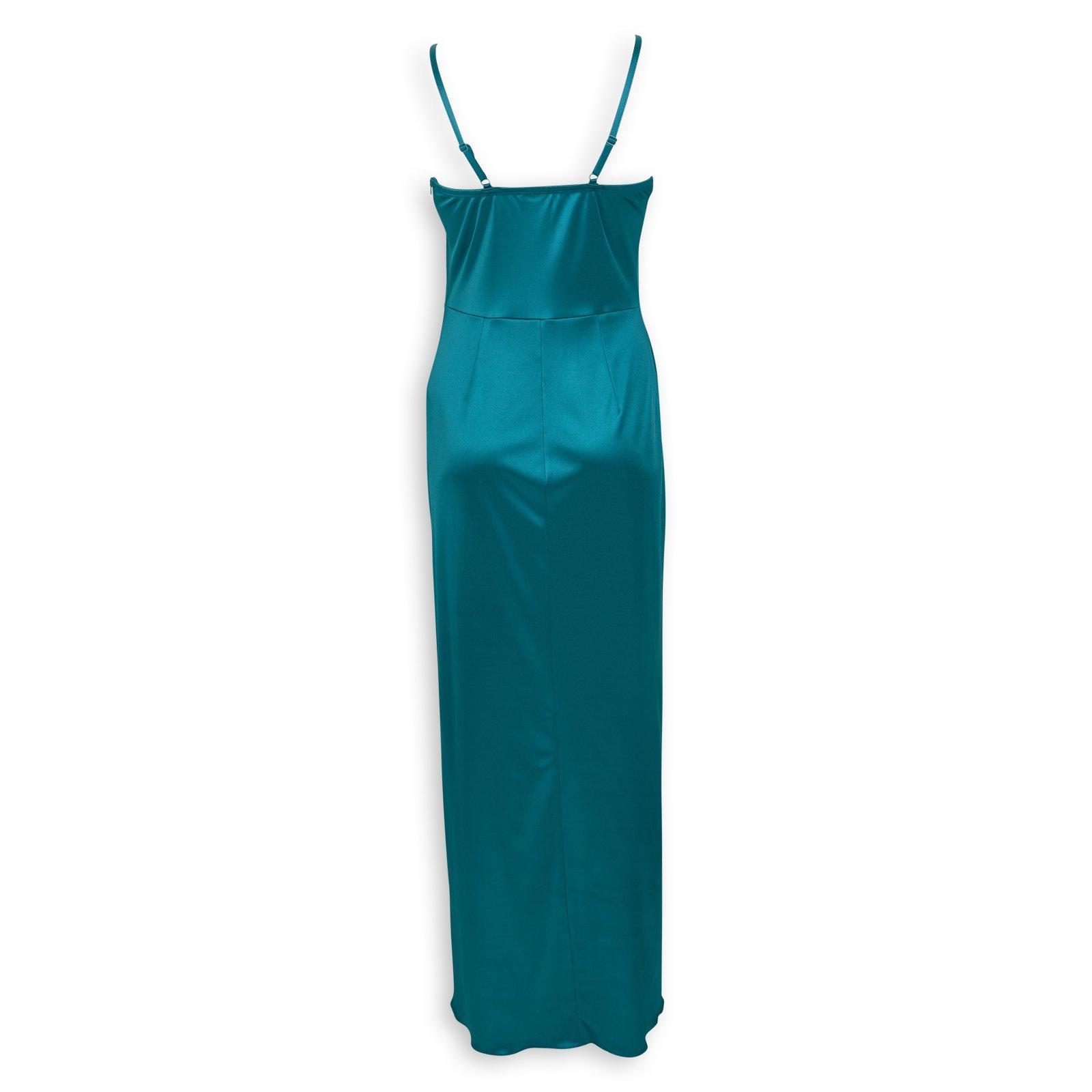Teal Satin Knit Maxi Slip Dress (3265919) | Identity