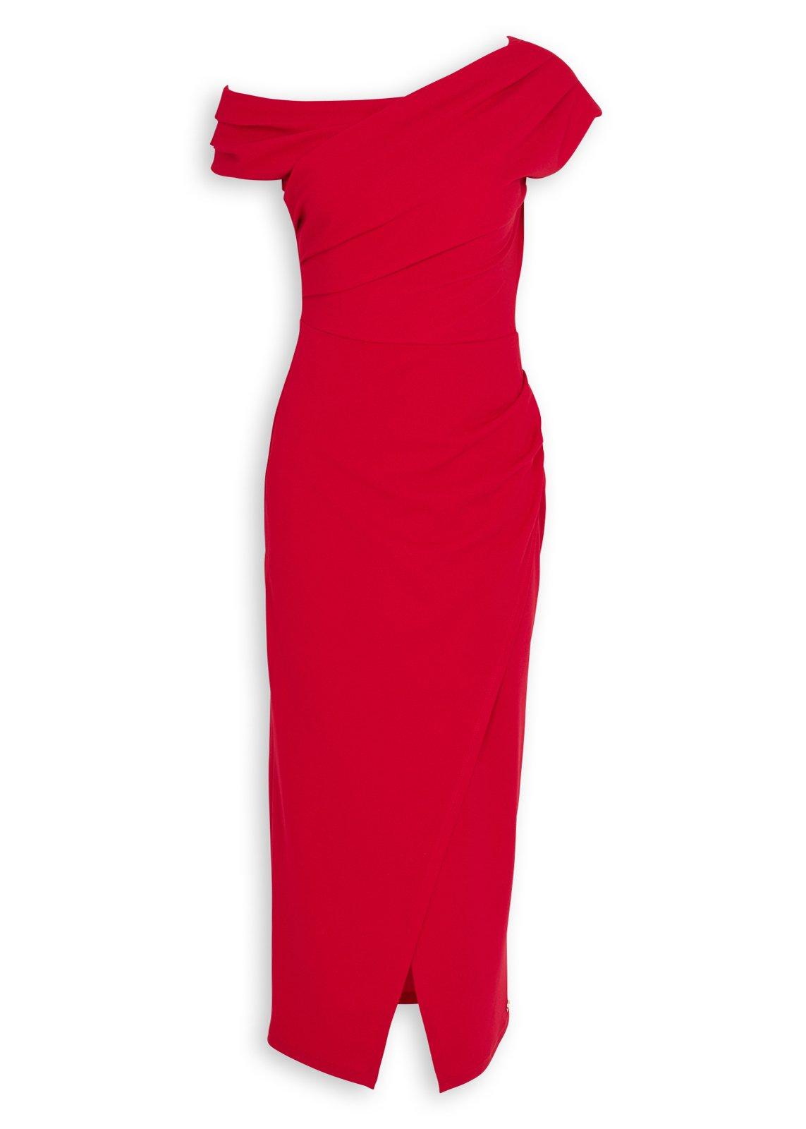 Red Off-Shoulder Midi Dress