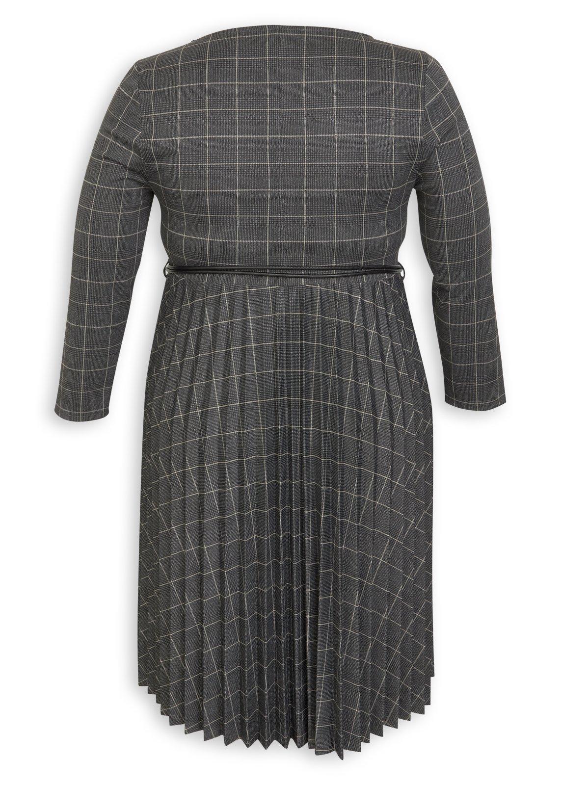 Grey Check Belted Plus Size Dress (3266496) | Zeta