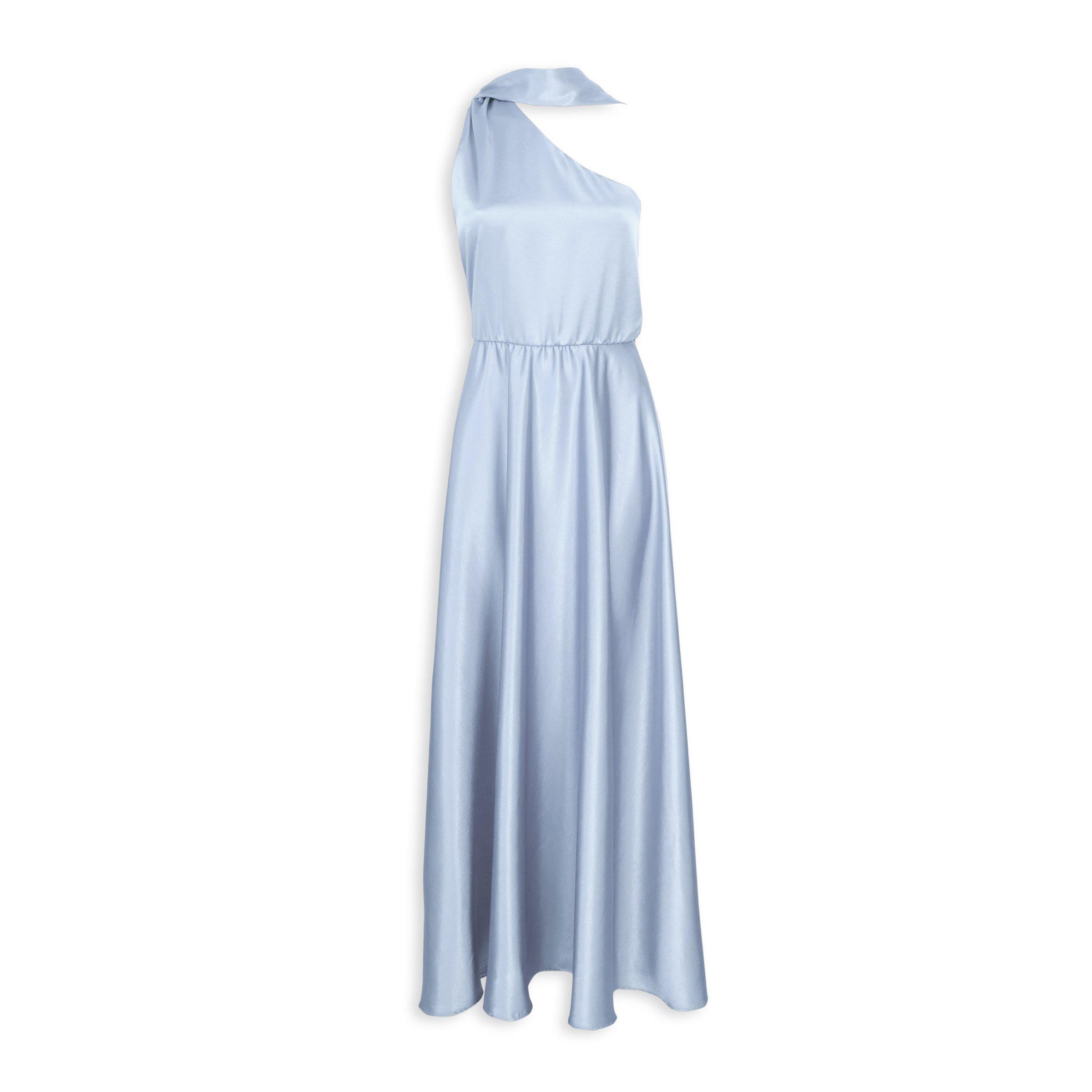 blue striped maternity dress Angela One Shoulder Maxi Dress in Ice Blue