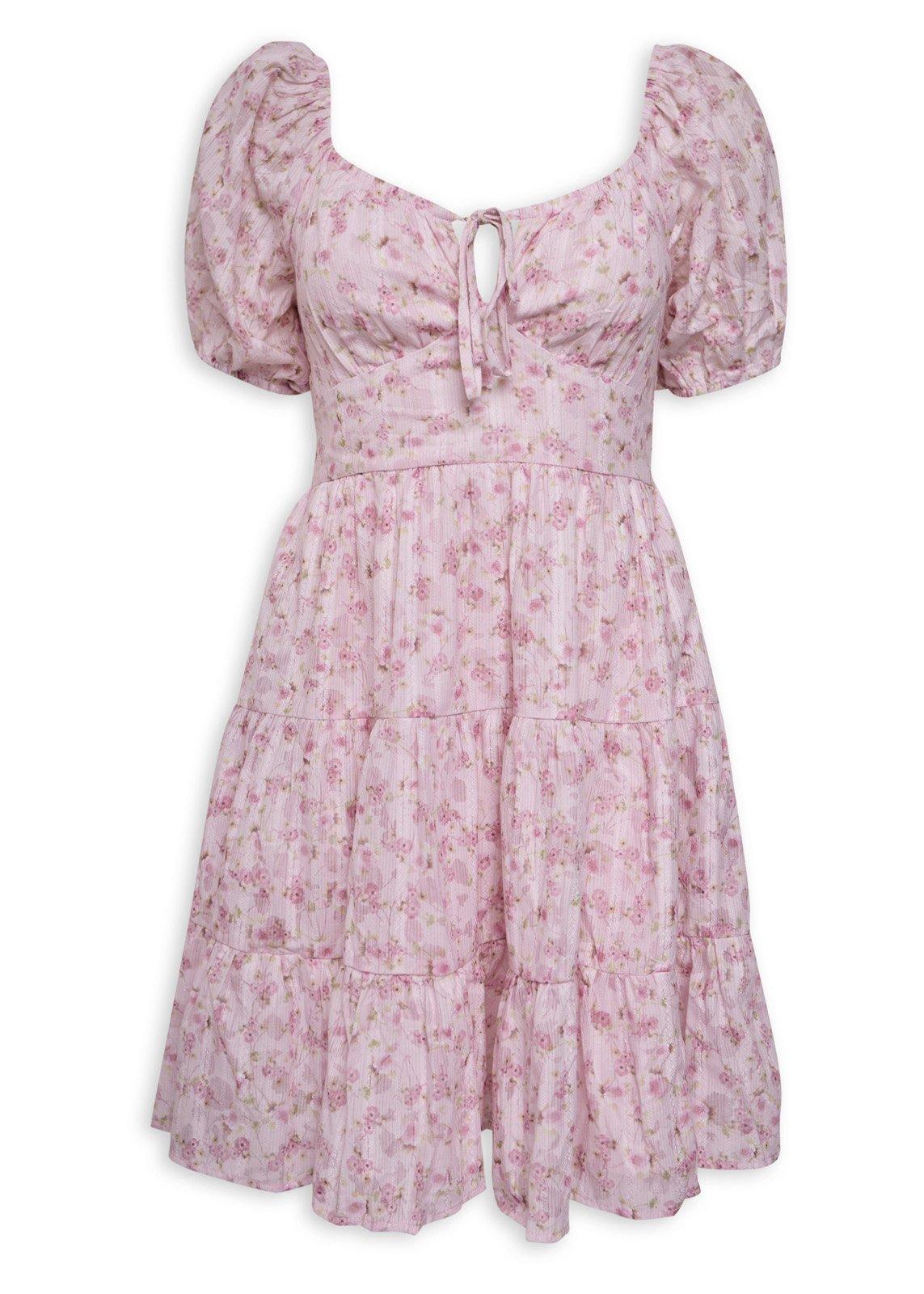 Pink Floral Tiered Mini Dress