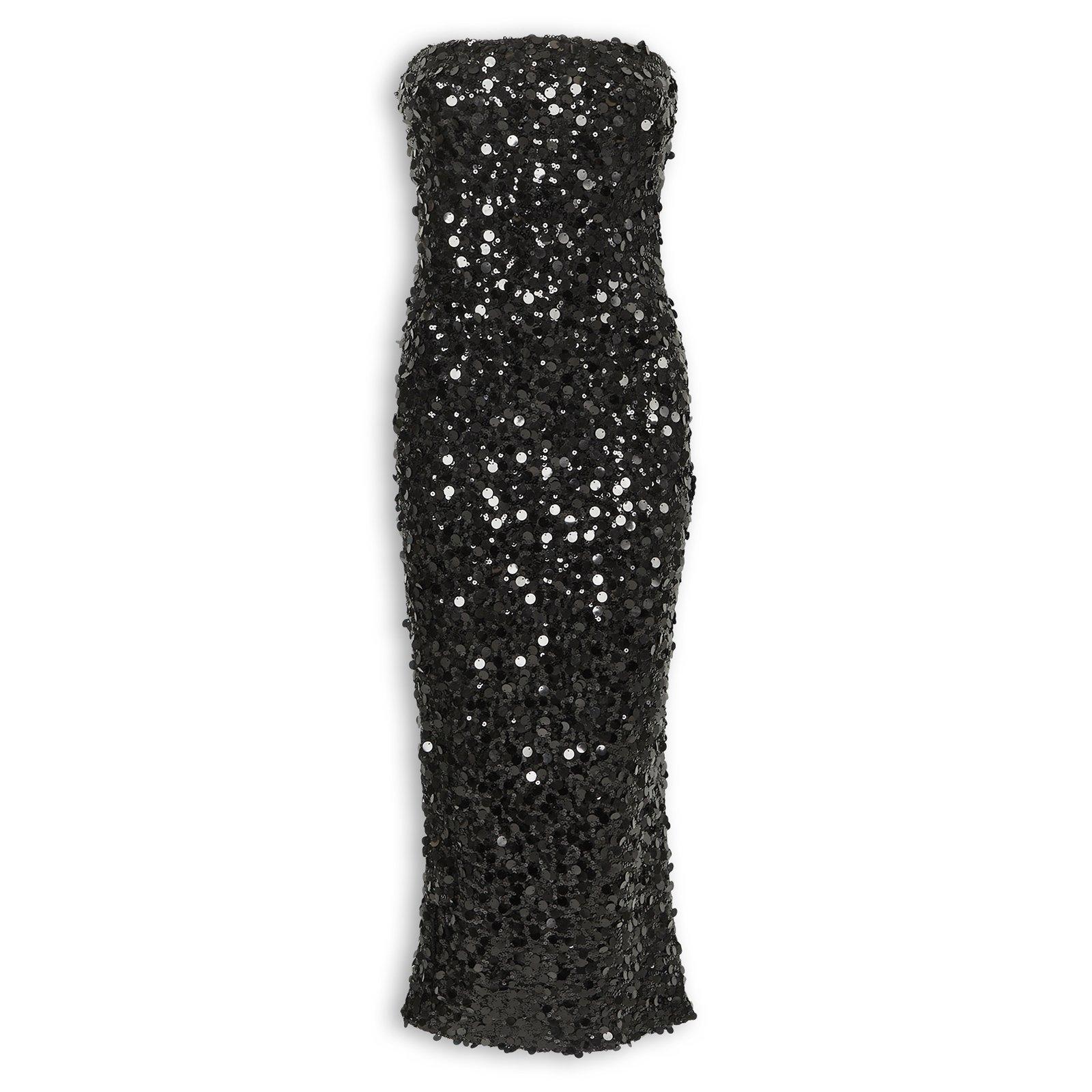 sequin boob tube dress Chic Black Tube Top Sequins Floor Length Prom Dresses With Split White Open Back Party Gowns