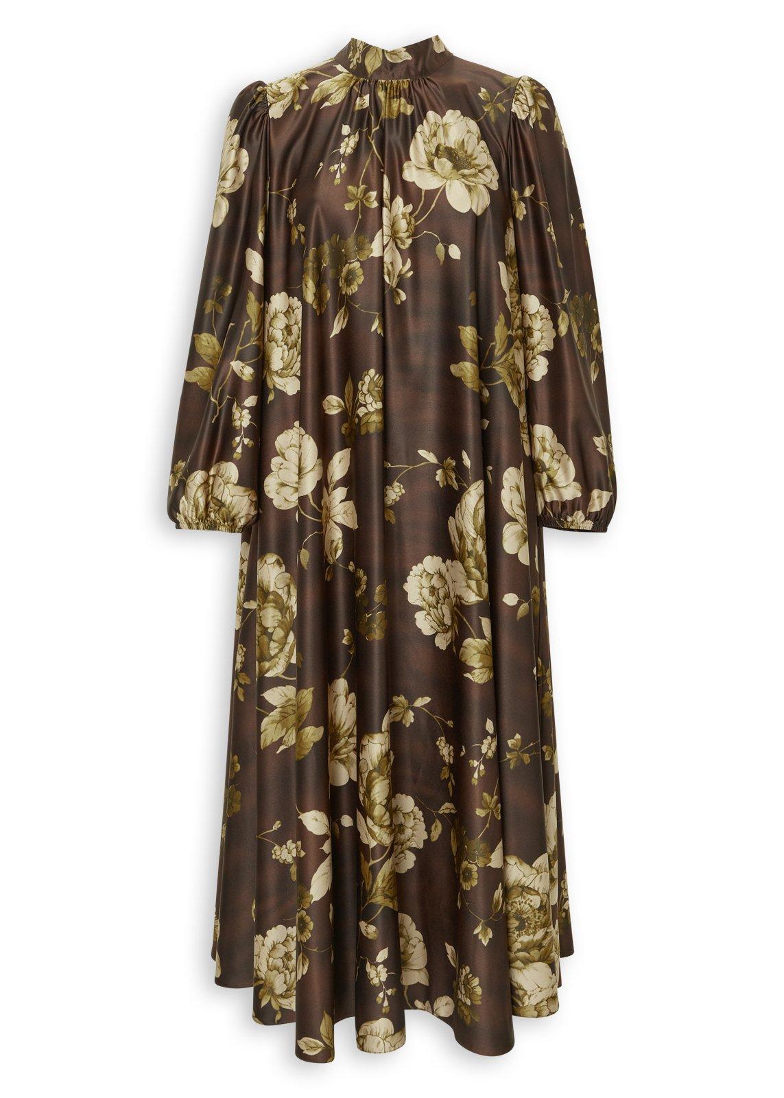 Brown Floral Satin Trapeze Dress (3268845) | Truworths