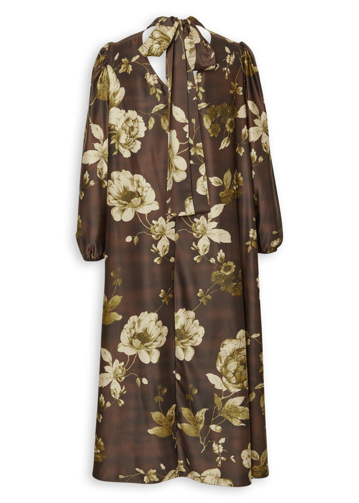 Brown Floral Satin Trapeze Dress (3268845) | Truworths
