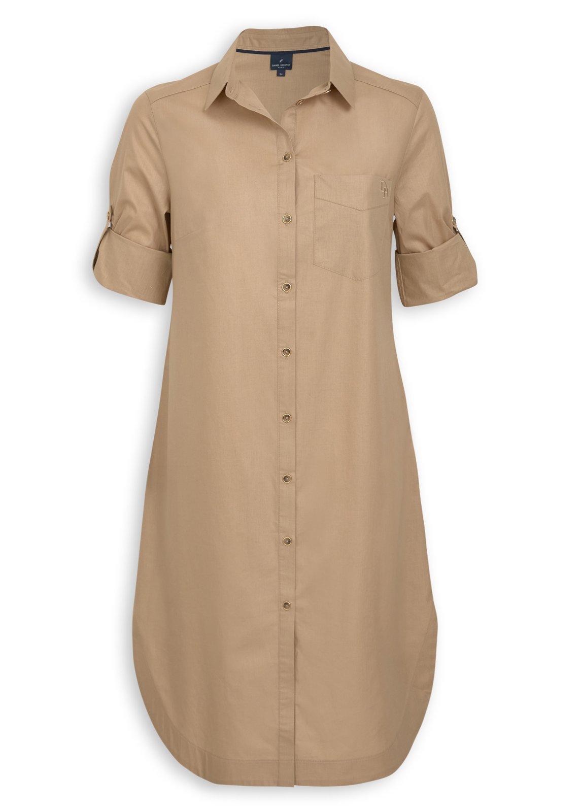 Camel Cotton-Blend Shirt Dress