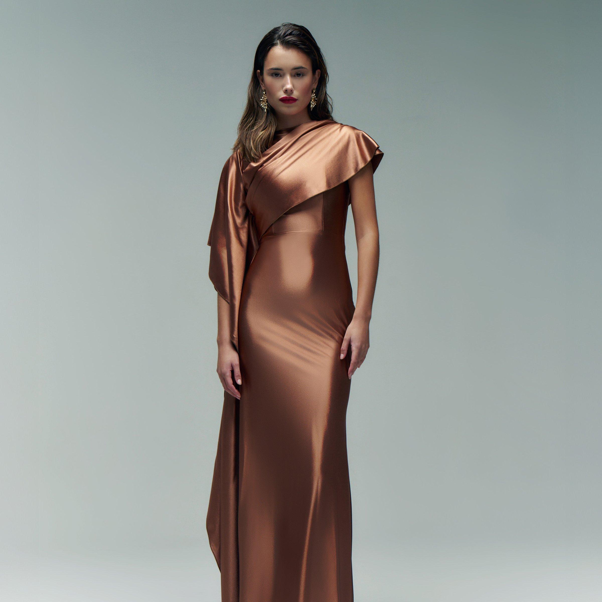 brown one shoulder long sleeve dress Mocha One Shoulder Ruched Dress