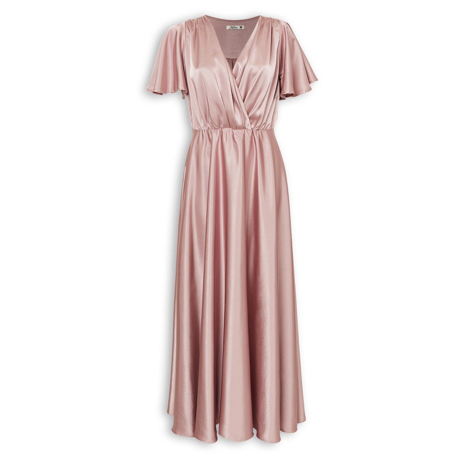 Pink Satin Short Sleeve Maxi Dress (3270129) | Kameo