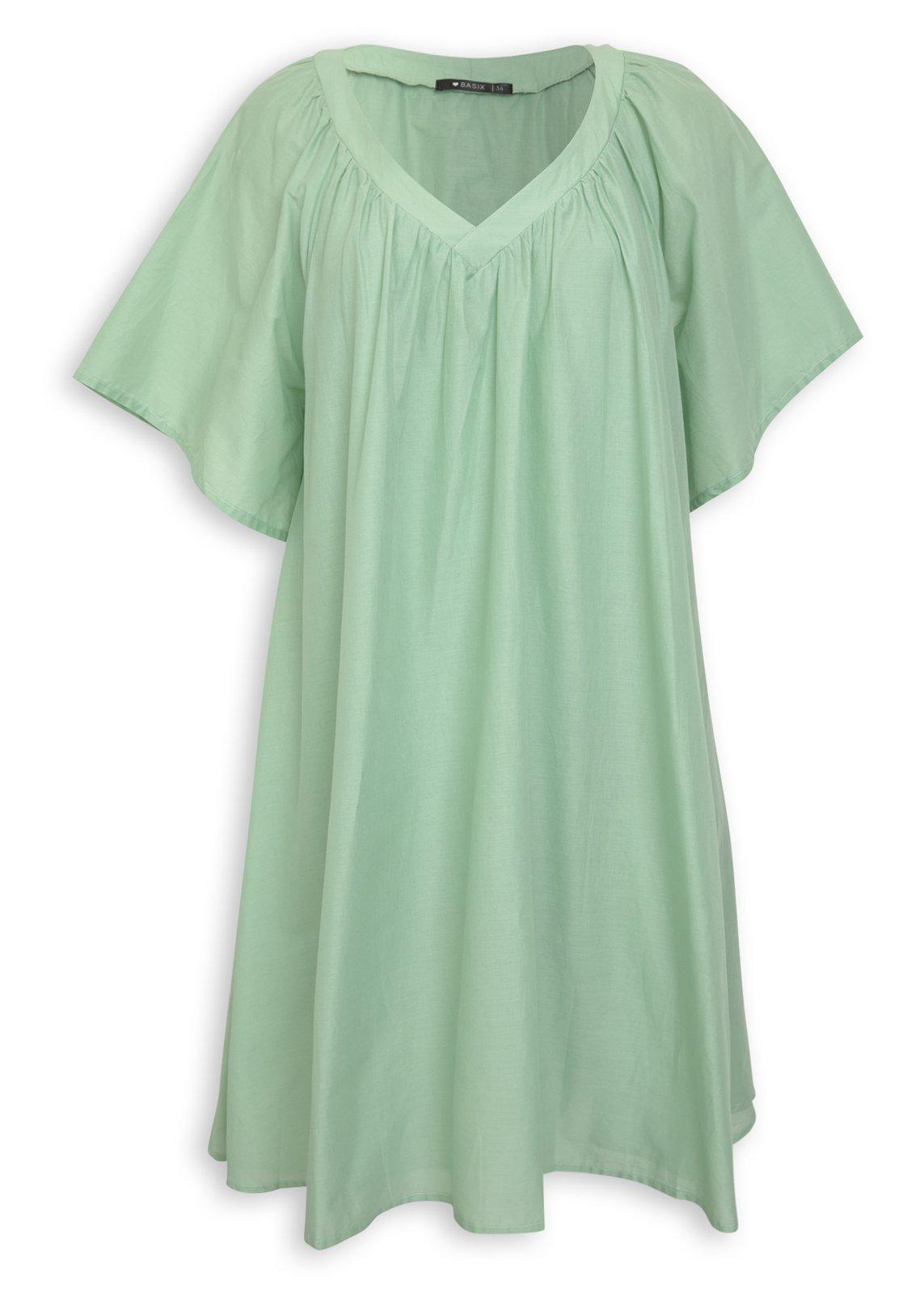 Mint Green Gathered V-Neck Dress