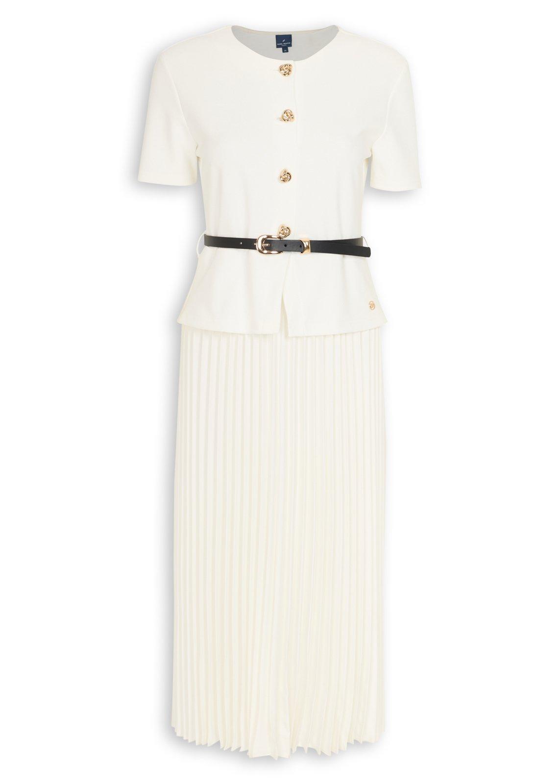 Cream Peplum Pleated Midi Dress