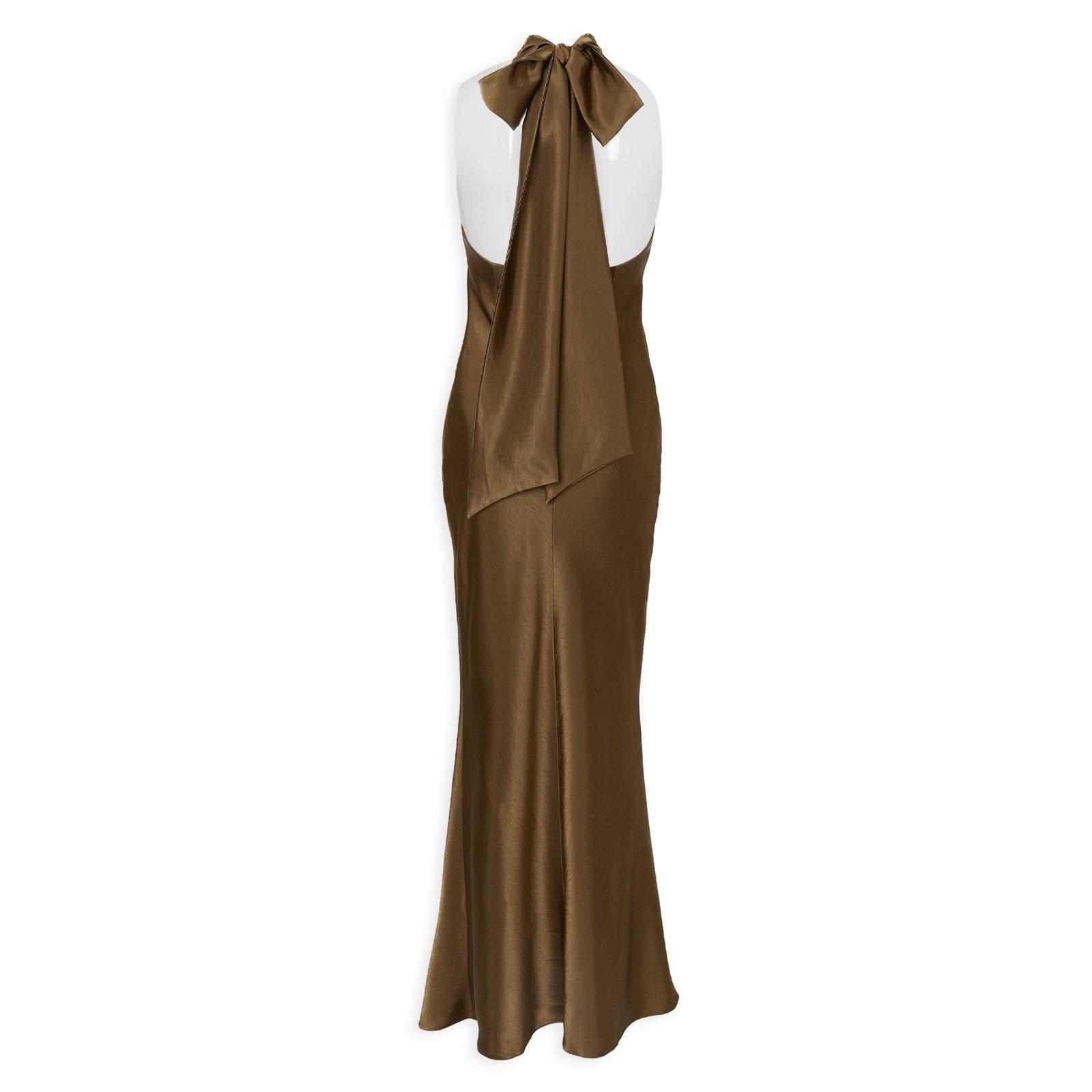 Chocolate Brown Satin Halter Dress (3270830) | Arlow