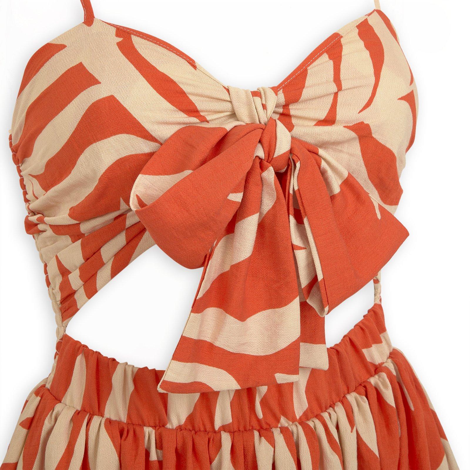 Orange & Ecru Printed Frill Maxi Dress (3270885) | Miss Port