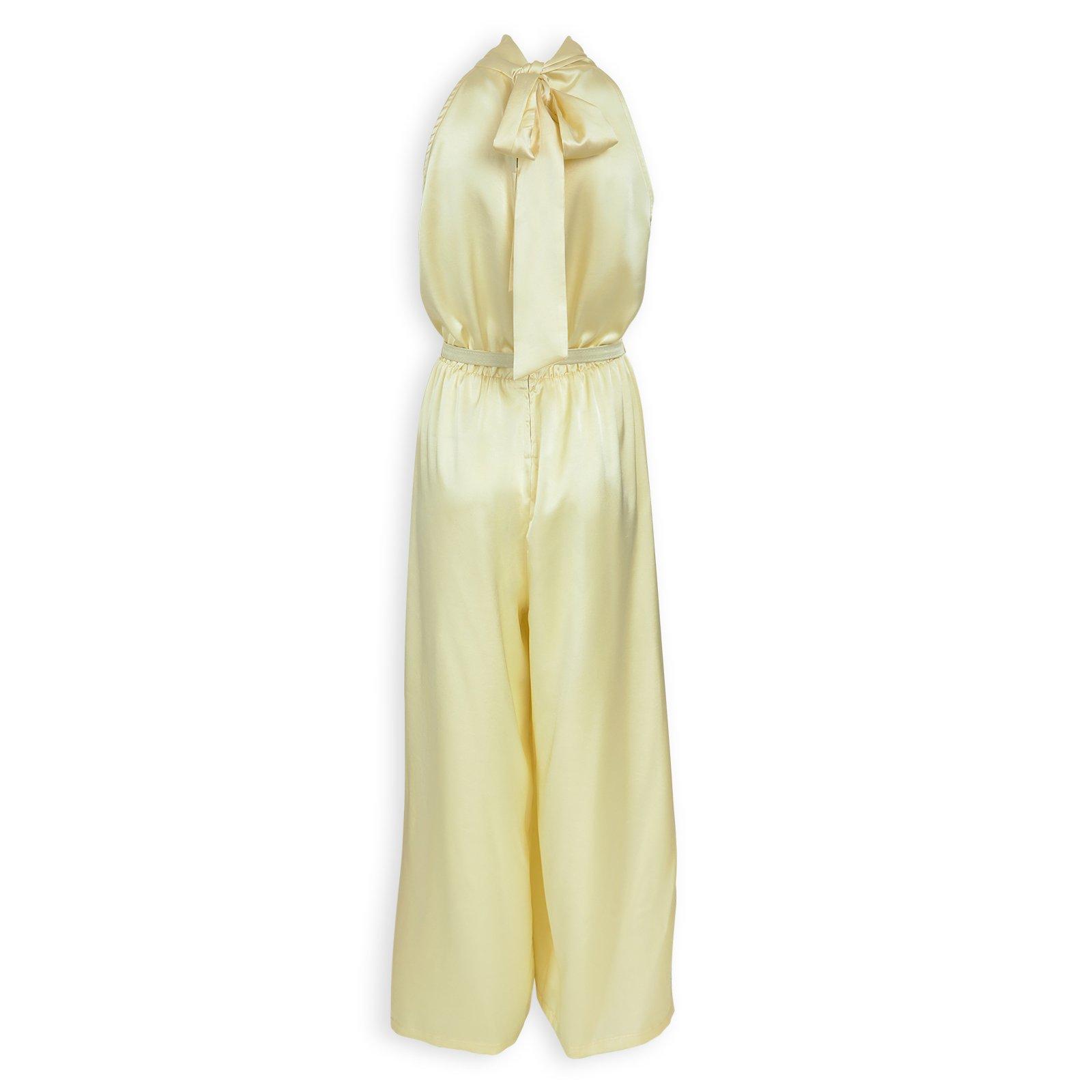 Yellow Satin Belted Jumpsuit (3271933) | Kameo