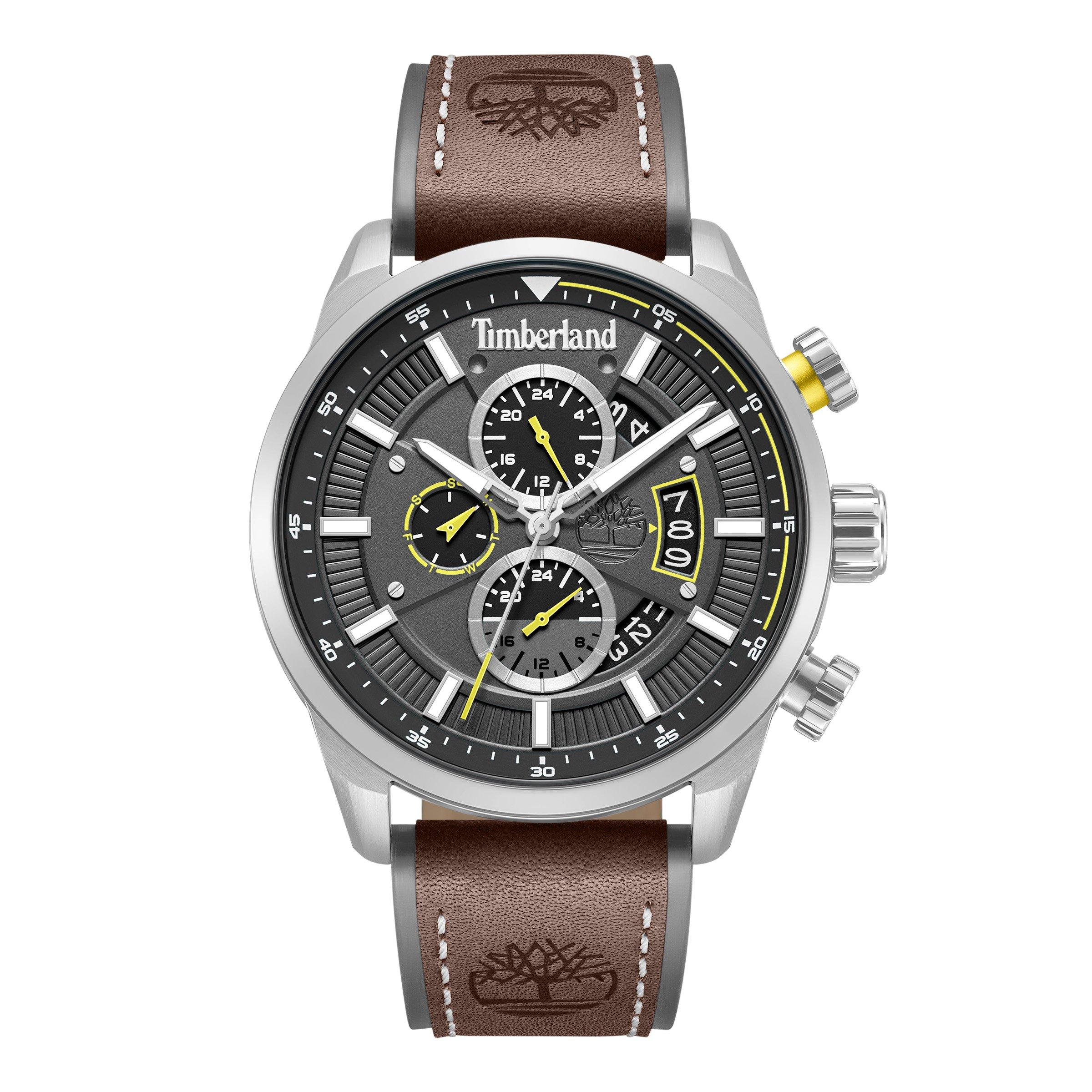 Charcoal Dial Brown Leather Watch (3273830) | Timberland