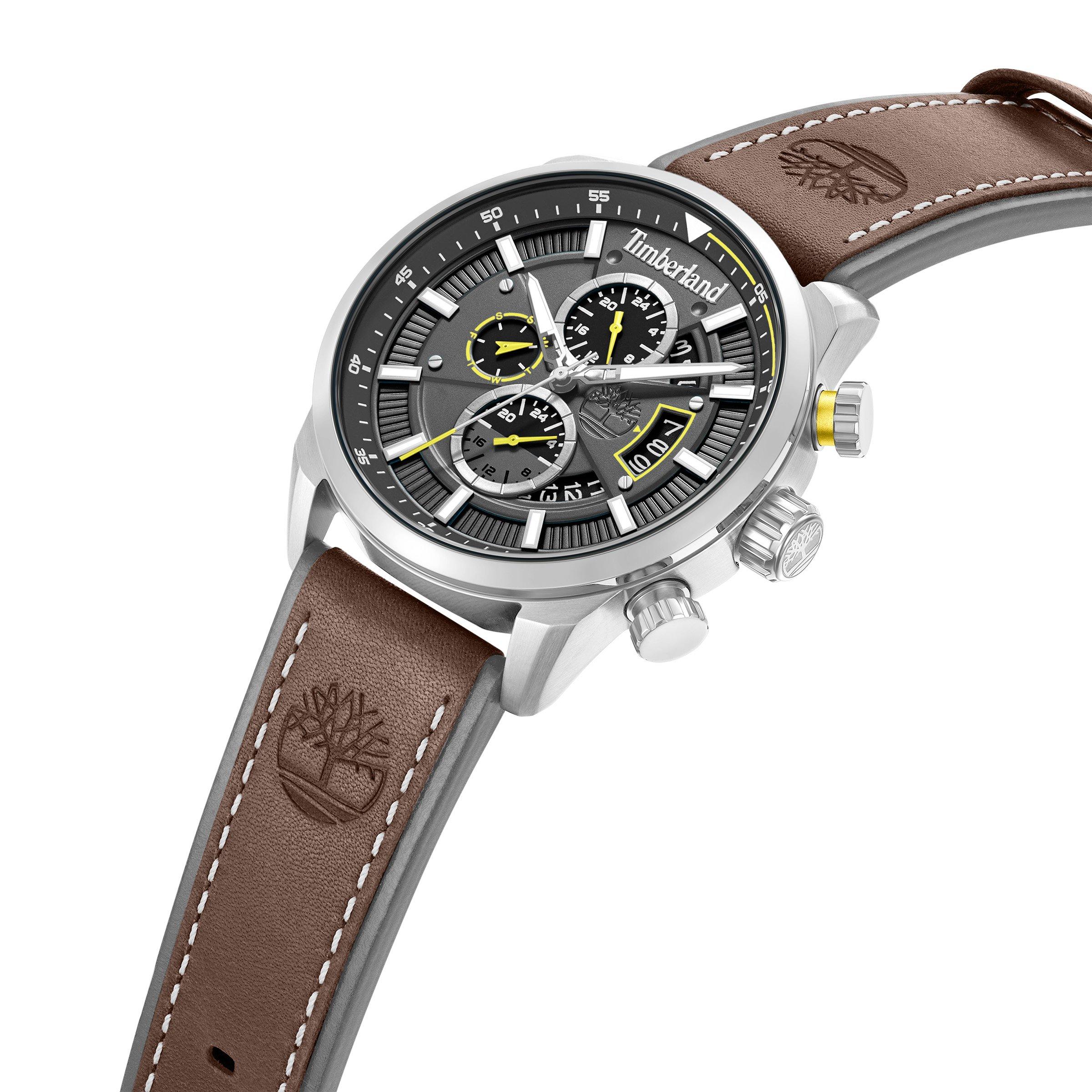 Charcoal Dial Brown Leather Watch (3273830) | Timberland