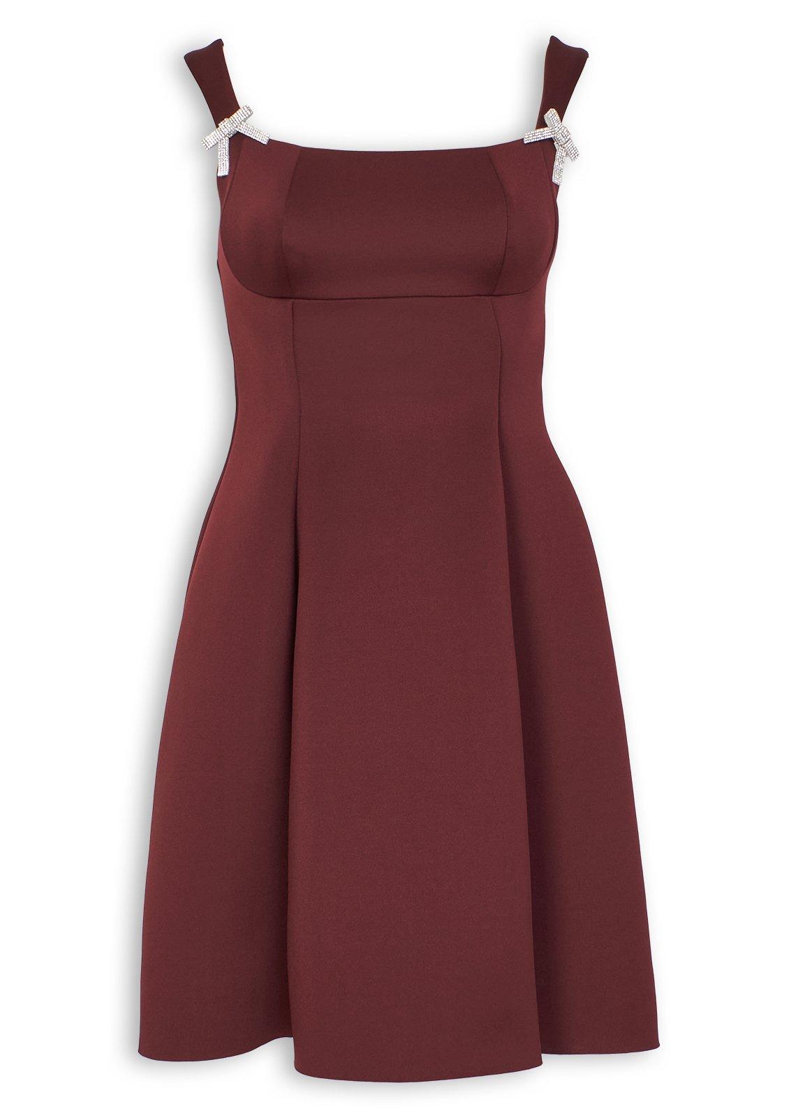 Burgundy Diamanté Bow Mini Dress